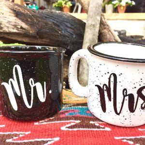 Mr. and Mrs. campfire mug set. Ceramic campfire m